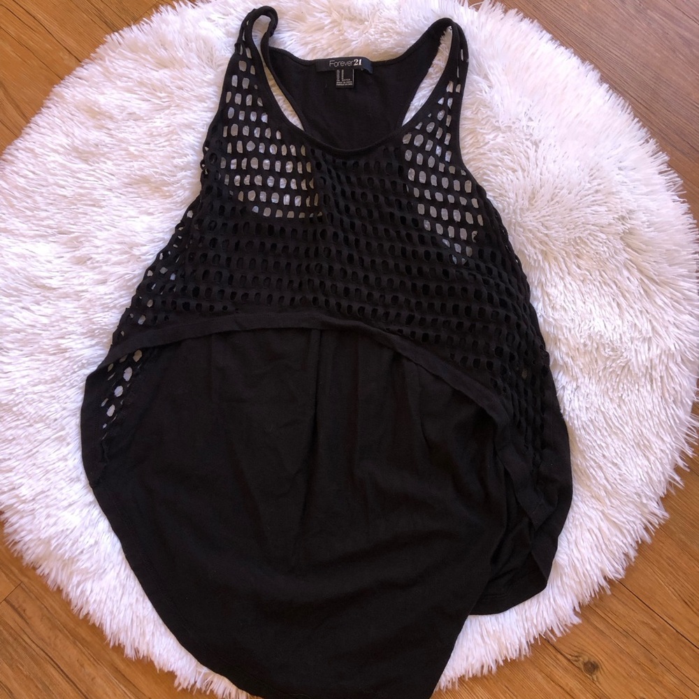 Forever 21 Black Crochet Overlay Tank Top
